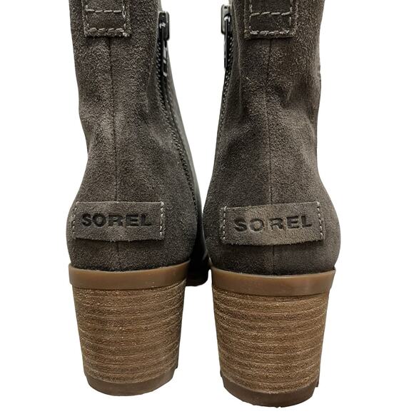 Sorel Womens Cate Leather Heeled Ankle Boots US 7 Army Green Waterproof Side Zip - Picture 6 of 10